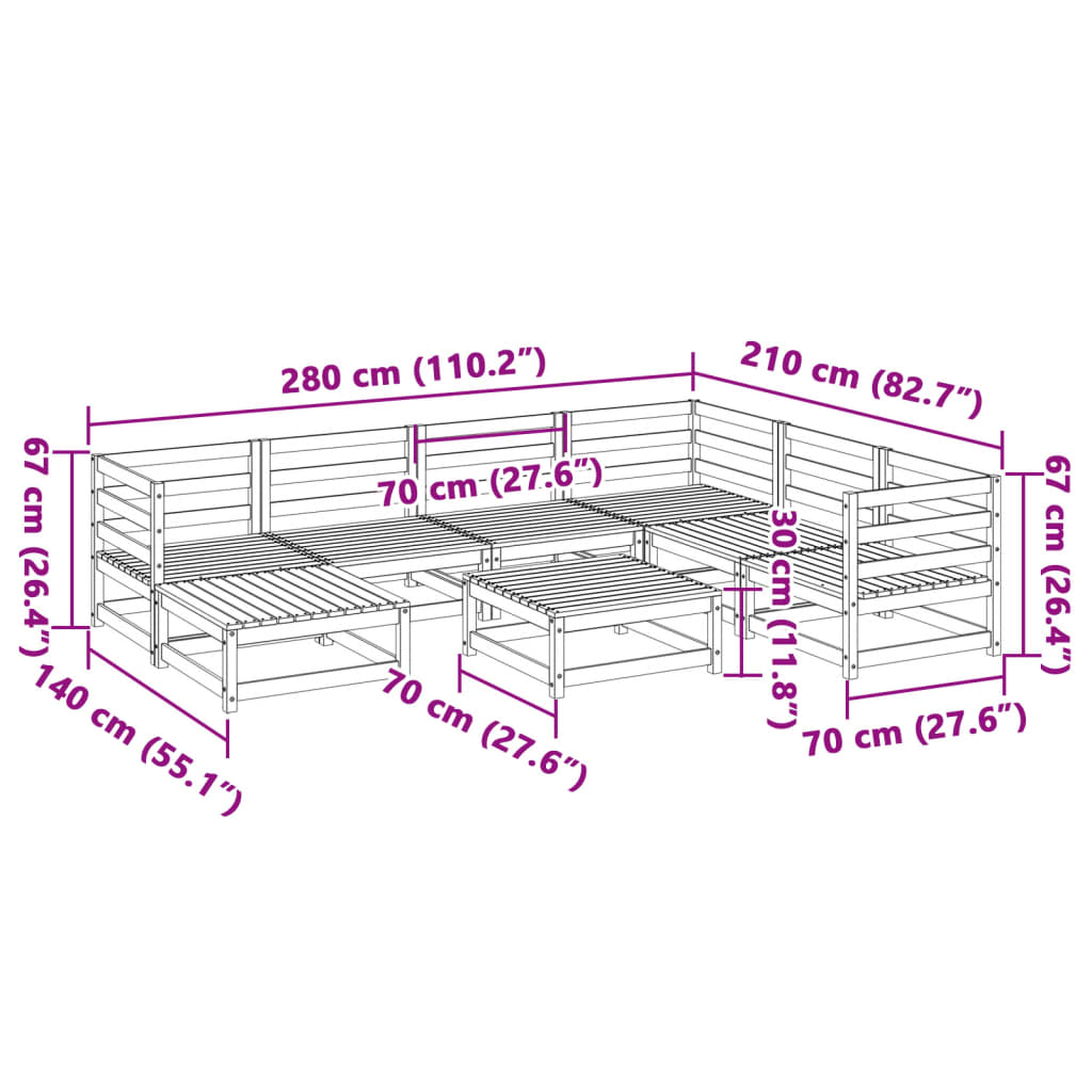 Set Divani da Giardino 8 pz in Legno Massello di Pino | homemem39