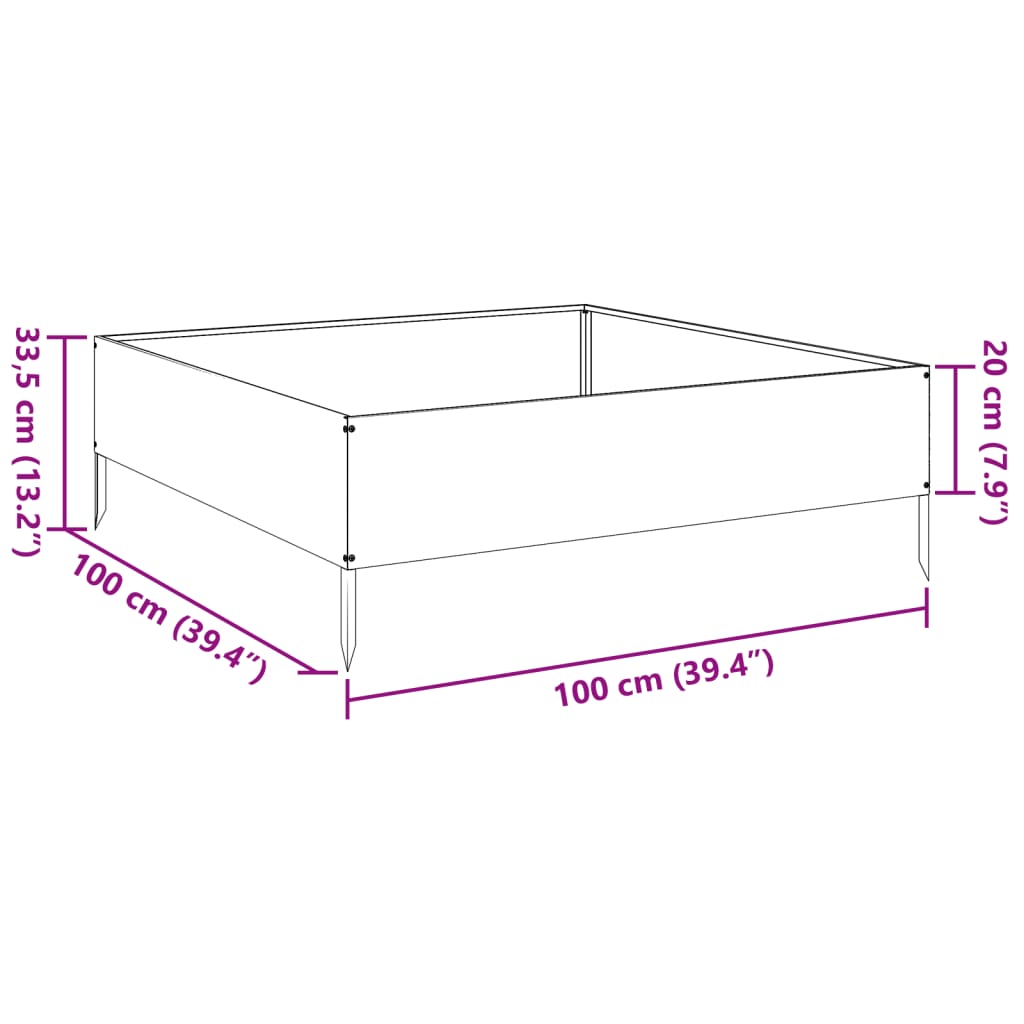 Fioriera Rialzata da Giardino 100x100x33,5 cm in Acciaio Inox | homemem39