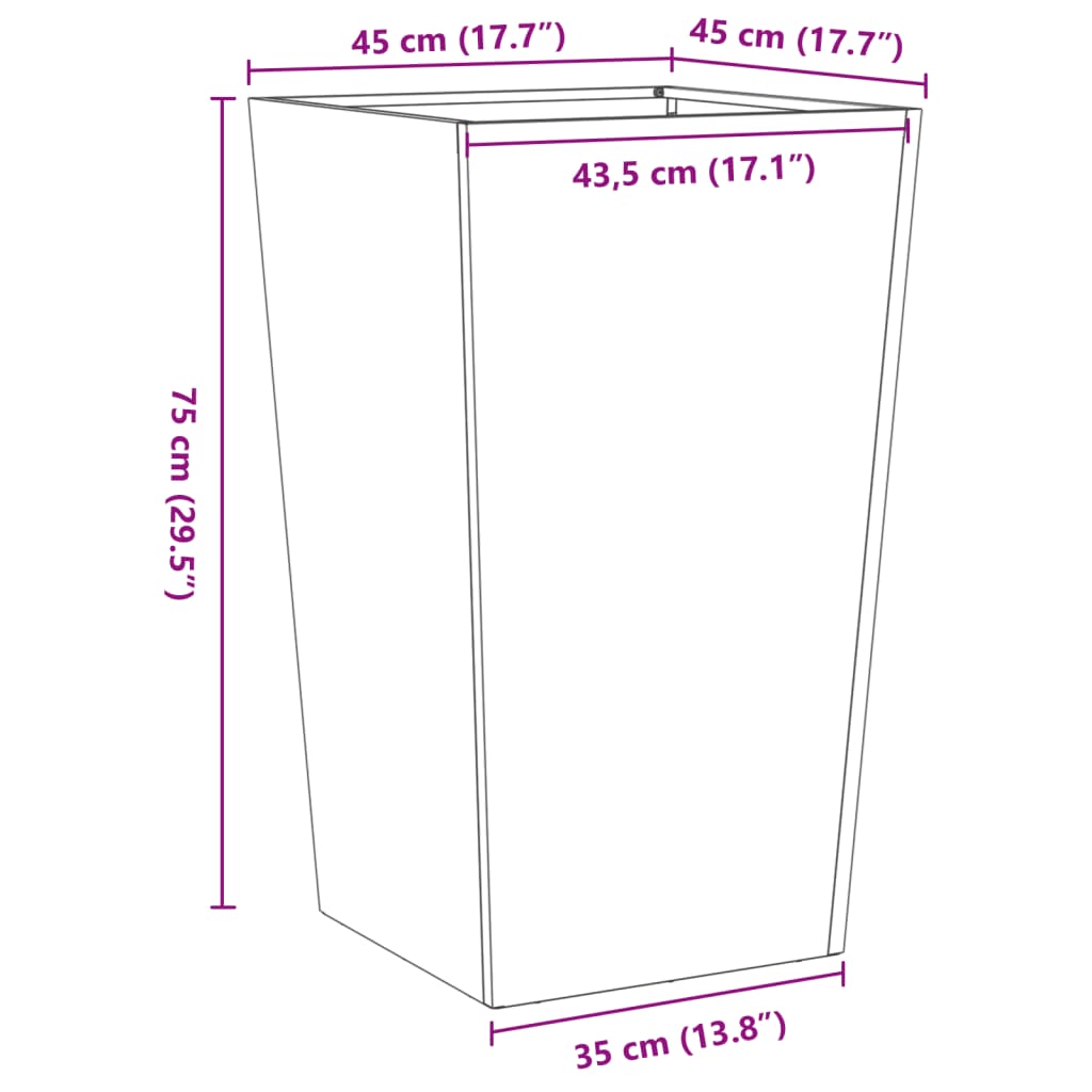 Fioriera da Giardino 45x45x75 cm in Acciaio Inox | homemem39
