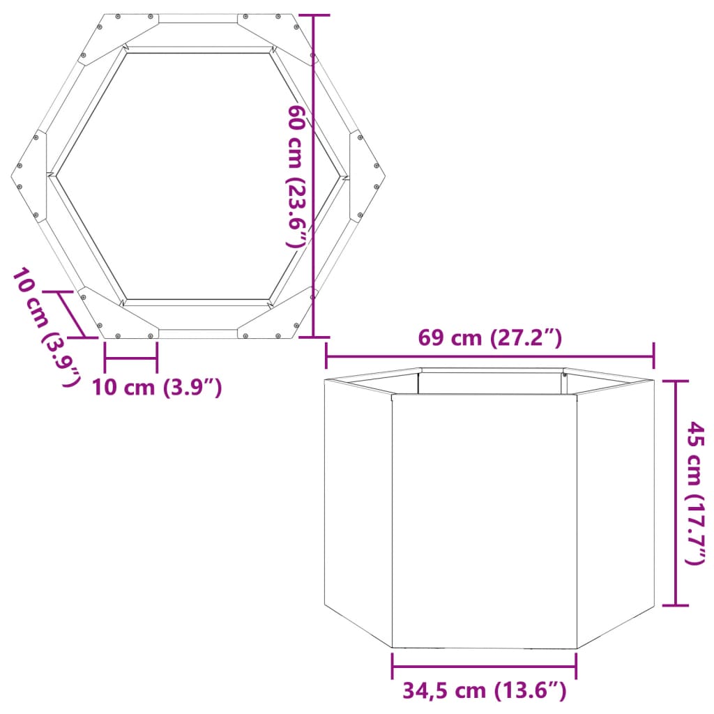 Fioriera da Giardino Bianca Esagono 69x60x45 cm in Acciaio | homemem39