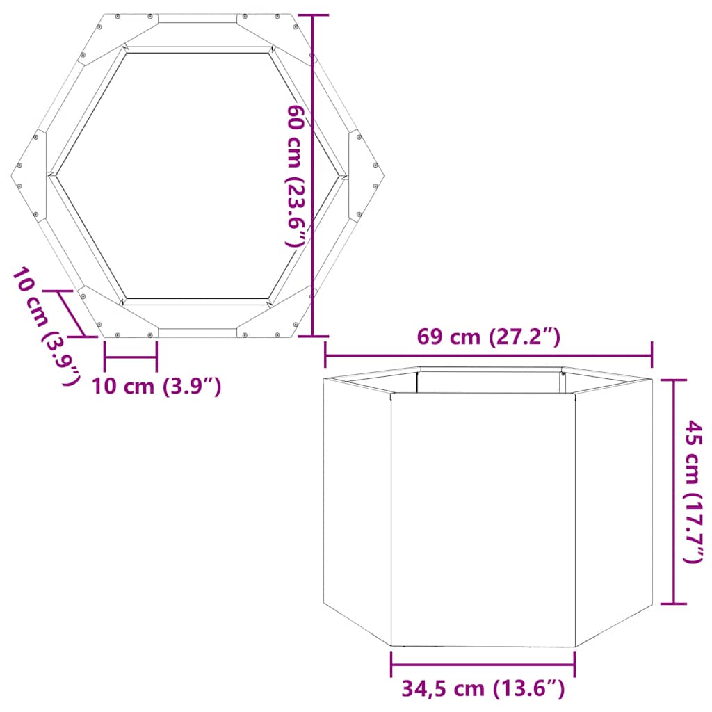 Fioriera da Giardino Esagono 69x60x45 cm in Acciaio Inox | homemem39