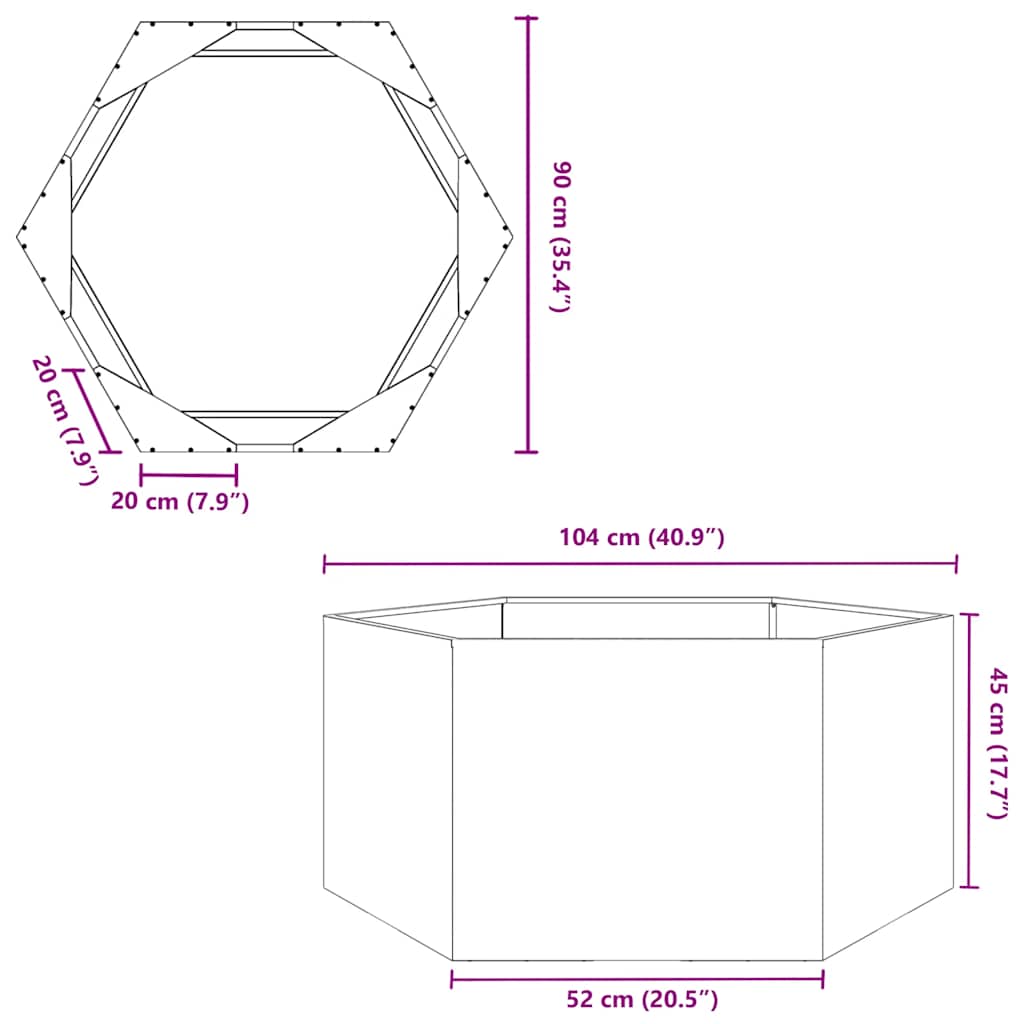 Fioriera da Giardino Antracite Esagono 104x90x45 cm in Acciaio | homemem39