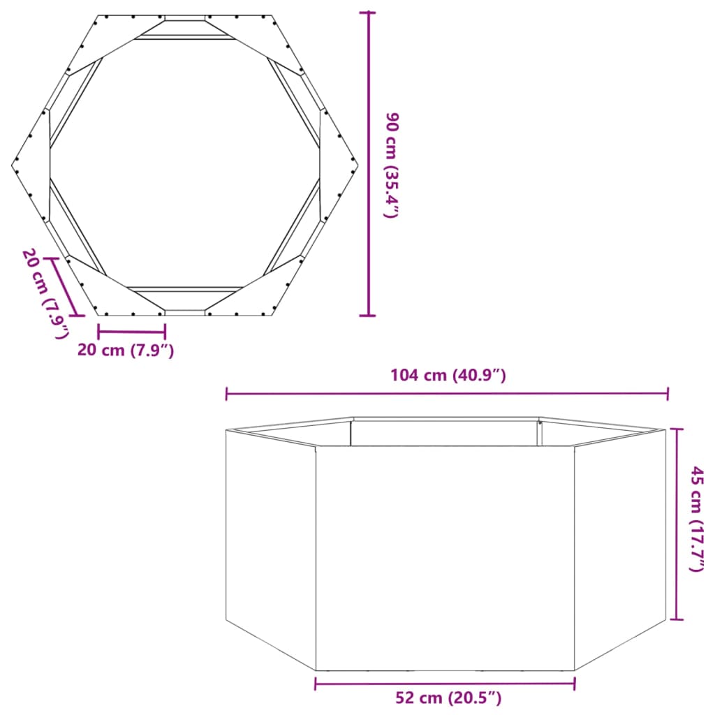 Fioriera da Giardino Verde Oliva Esagono 104x90x45 cm Acciaio | homemem39