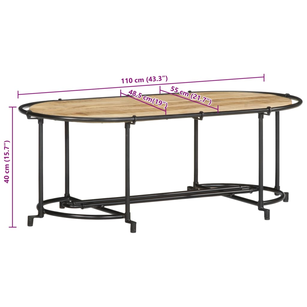 Tavolino da Salotto 110x55x40 cm Legno Massello di Mango Grezzo | homemem39
