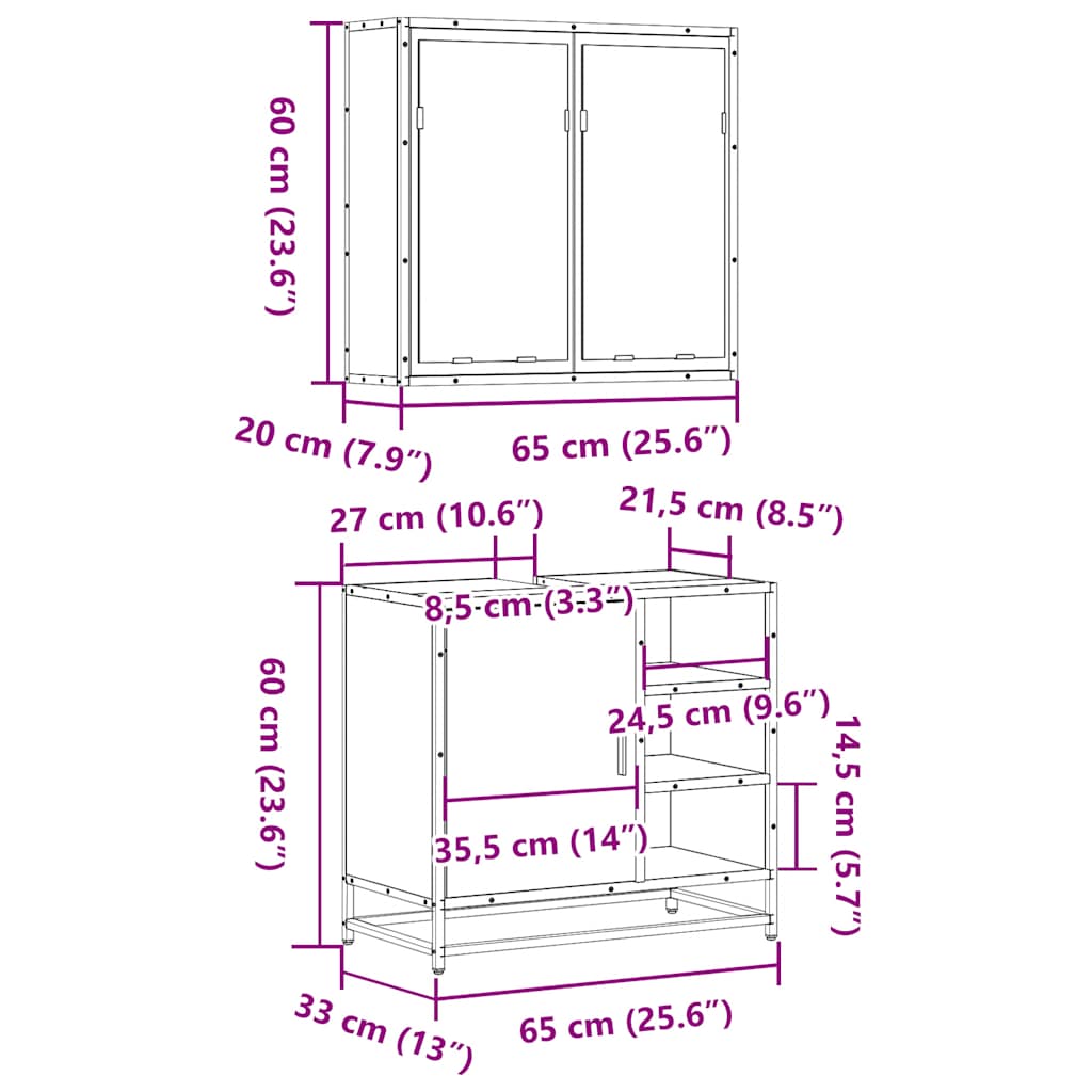 Set Mobili da Bagno 2 pz Grigio Sonoma in Legno Multistrato | homemem39