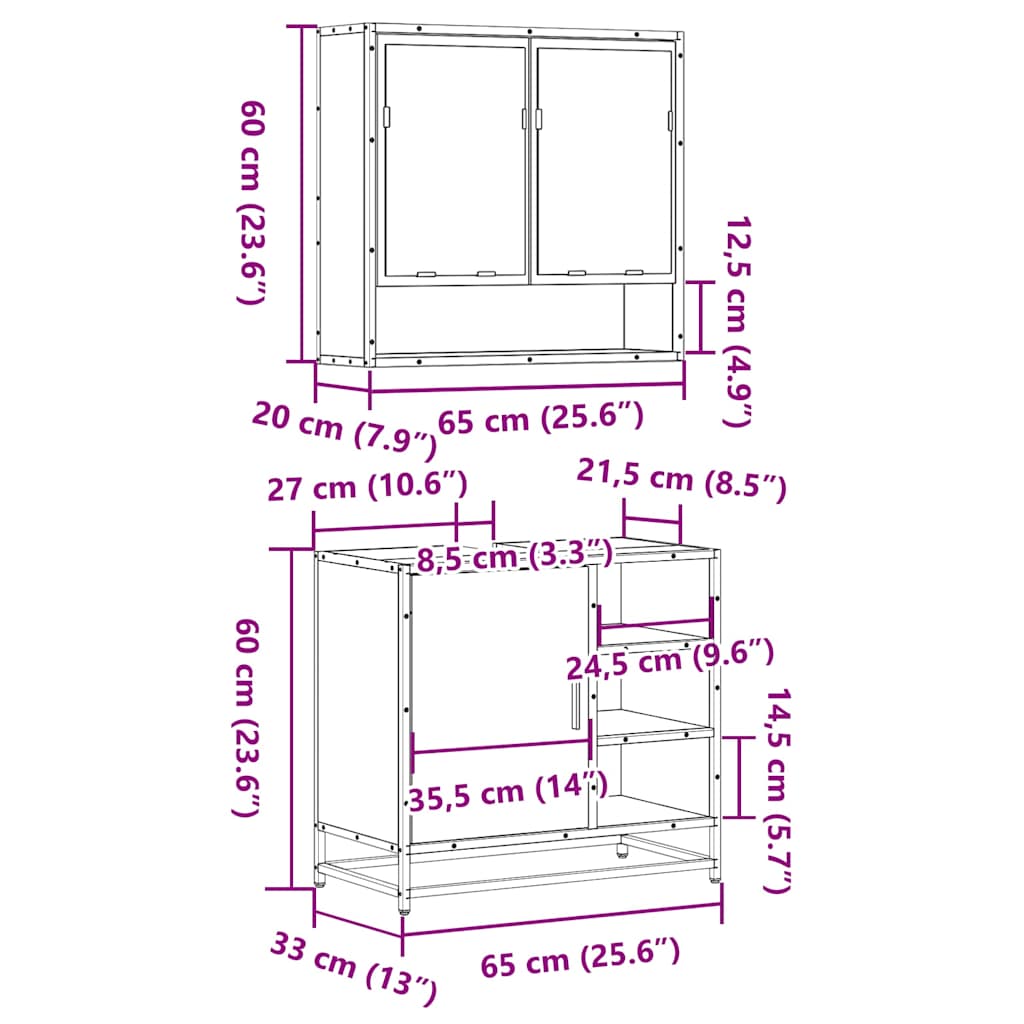 Set Mobili da Bagno 2 pz Rovere Fumo in Legno Multistrato | homemem39
