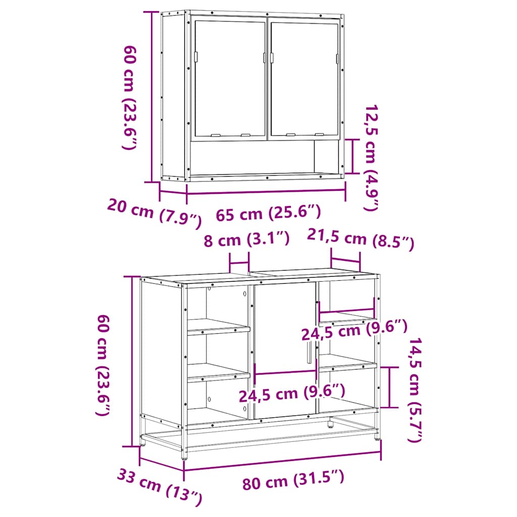 Set Mobili da Bagno 2 pz Rovere Fumo in Legno Multistrato | homemem39