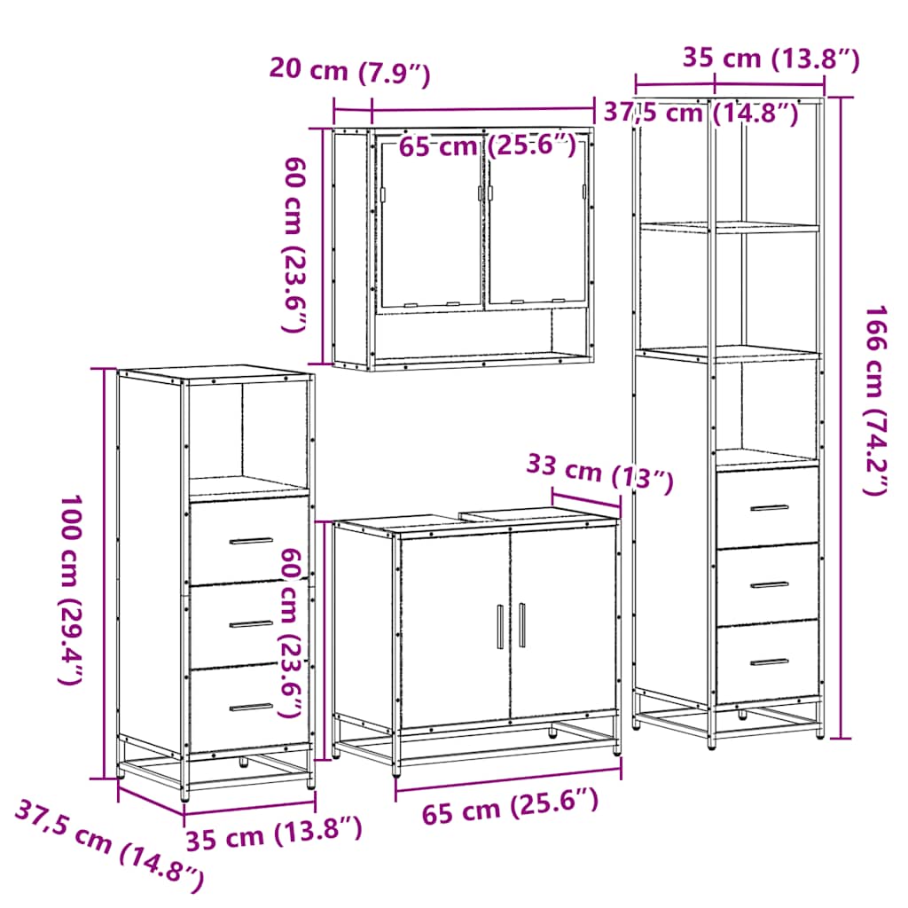 Set Mobili da Bagno 4 pz Rovere Fumo in Legno Multistrato | homemem39