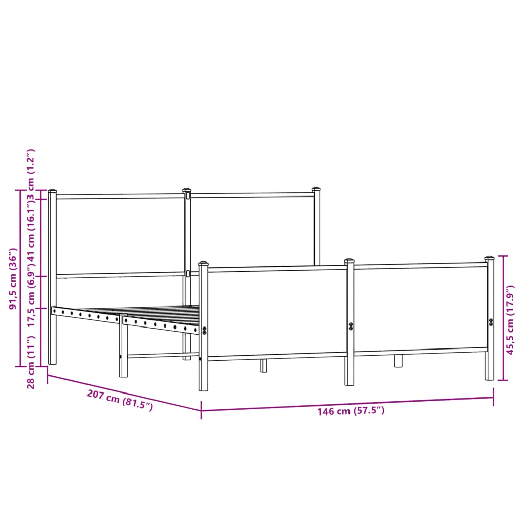 Giroletto senza Materaso in Metallo Rovere Fumo 140x200 cm | homemem39