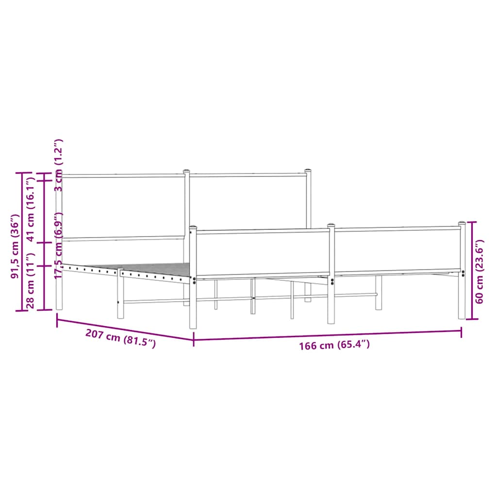 Giroletto senza Materaso in Metallo Rovere Sonoma 160x200 cm - homemem39