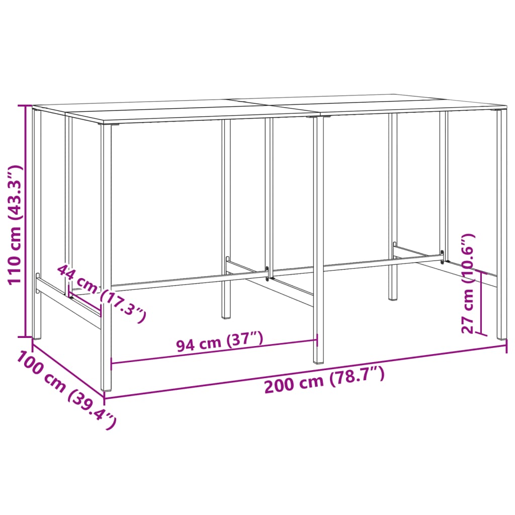 Tavolo da Bar Nero 200x100x110 cm Acciaio Verniciato a Polvere | homemem39