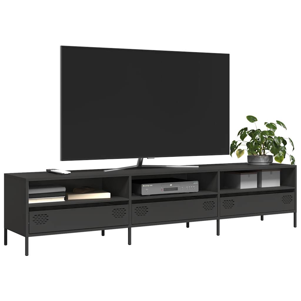 homemem39 Mobile TV Nero 202x39x43,5 cm in Acciaio Laminato a Freddo