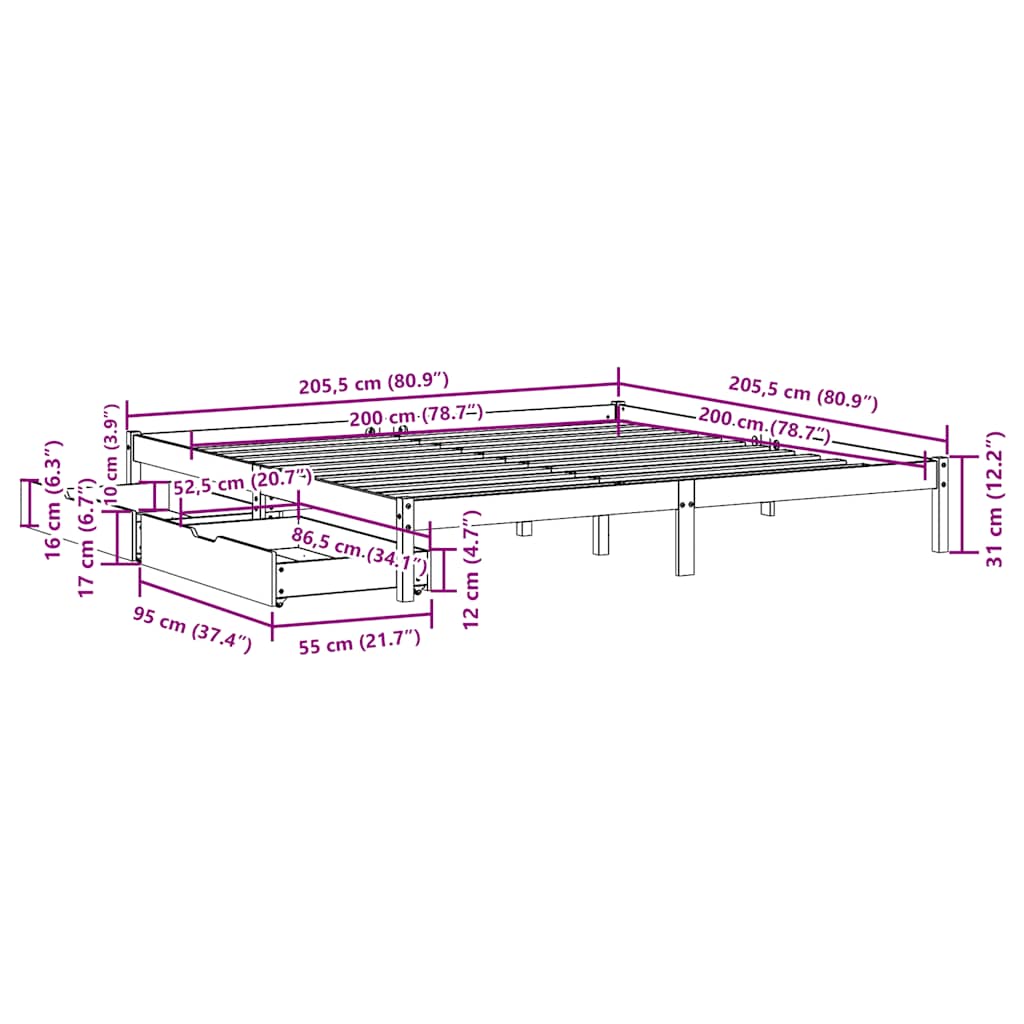 Letto senza Materasso Marrone Cera 200x200 cm in Legno di Pino | homemem39