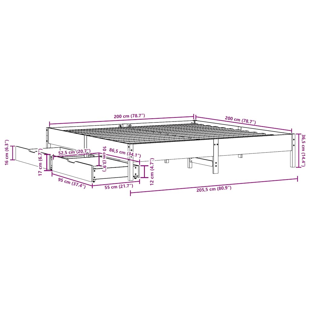 Letto senza Materasso Marrone Cera 200x200 cm in Legno di Pino | homemem39