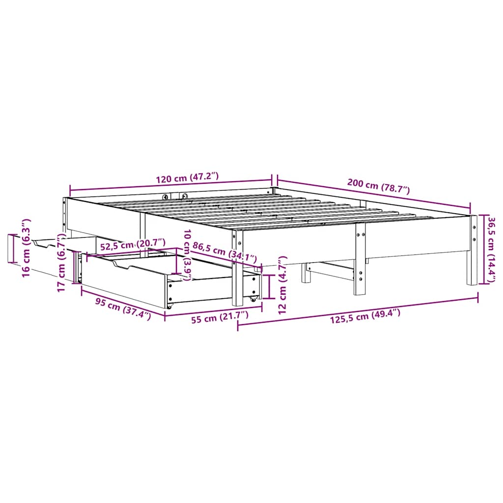 Letto senza Materasso Marrone Cera 120x200 cm in Legno di Pino | homemem39