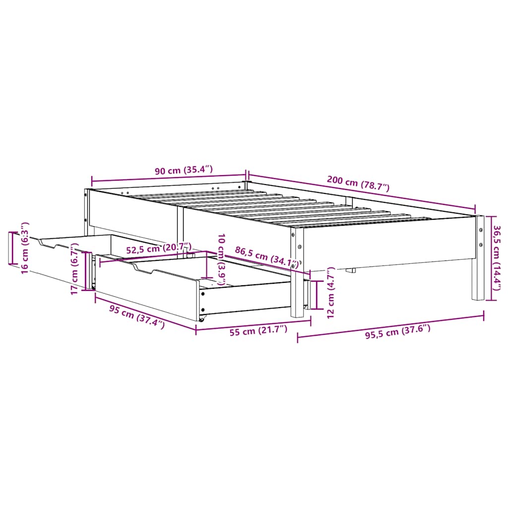 Letto senza Materasso Bianco 90x200 cm Legno Massello di Pino | homemem39