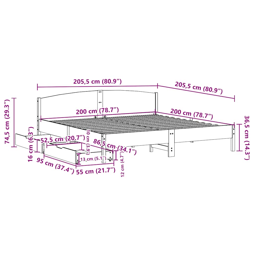 Giroletto senza Materasso Bianco 200x200 cm Legno Massello Pino | homemem39