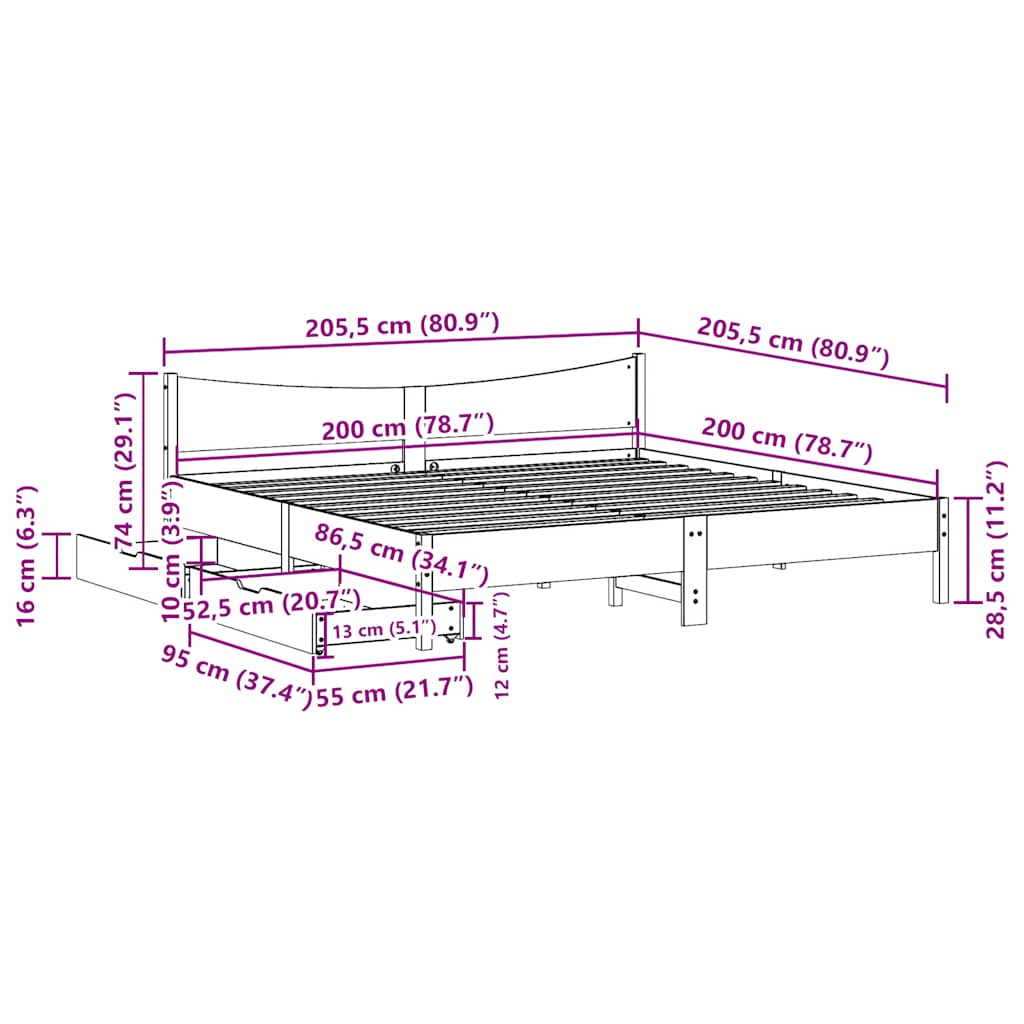 Giroletto con Cassetti Marrone Cera 200x200 cm Massello Pino | homemem39