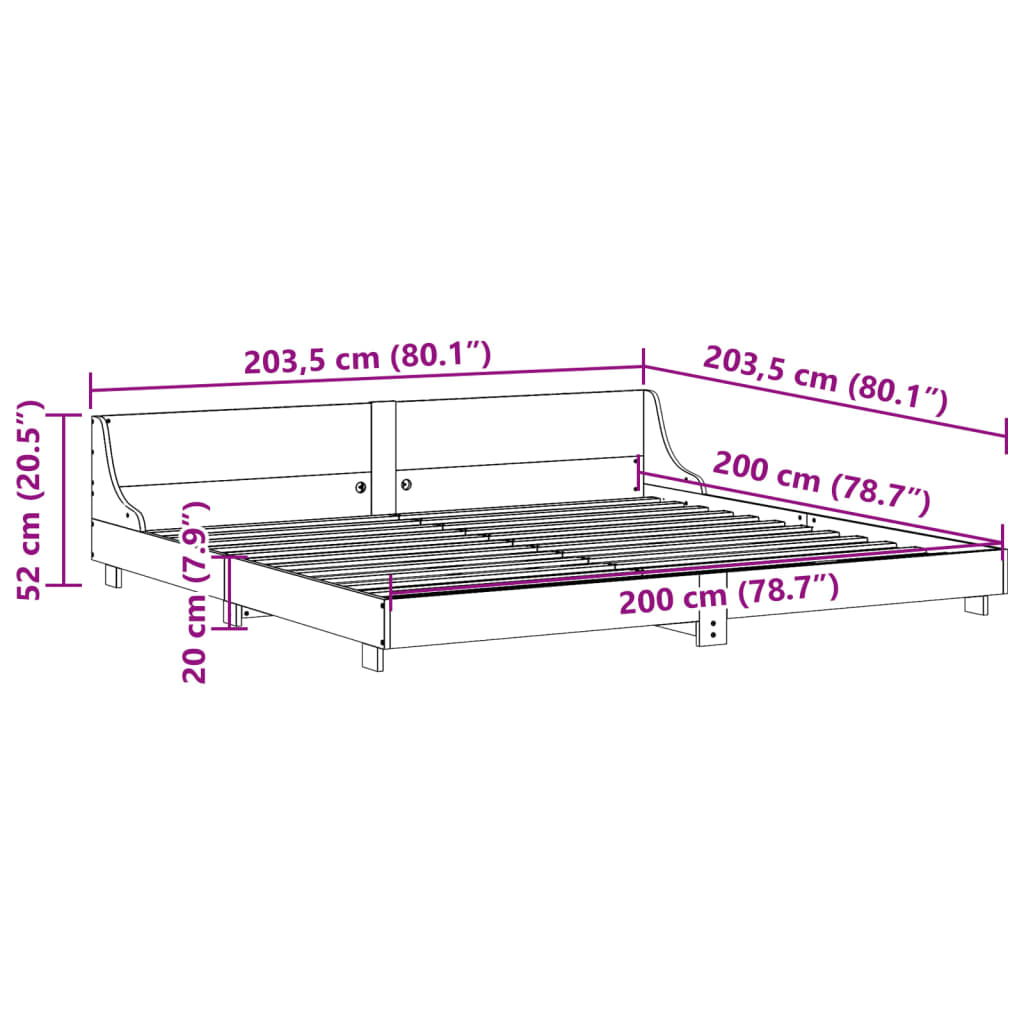 Letto senza Materasso Marrone Cera 200x200 cm in Legno di Pino | homemem39