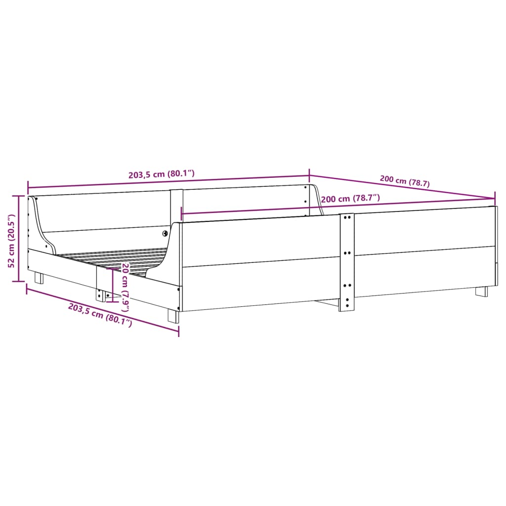 Giroletto senza Materasso Bianco 200x200 cm Legno Massello Pino | homemem39