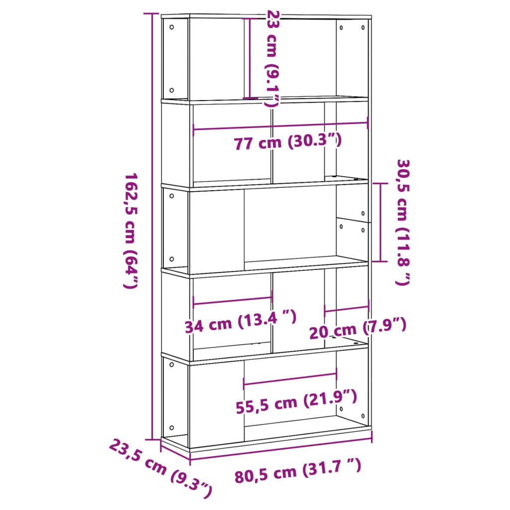 Libreria 5 Ripiani Nera 80,5x23,5x162,5cm in Legno Multistrato - homemem39