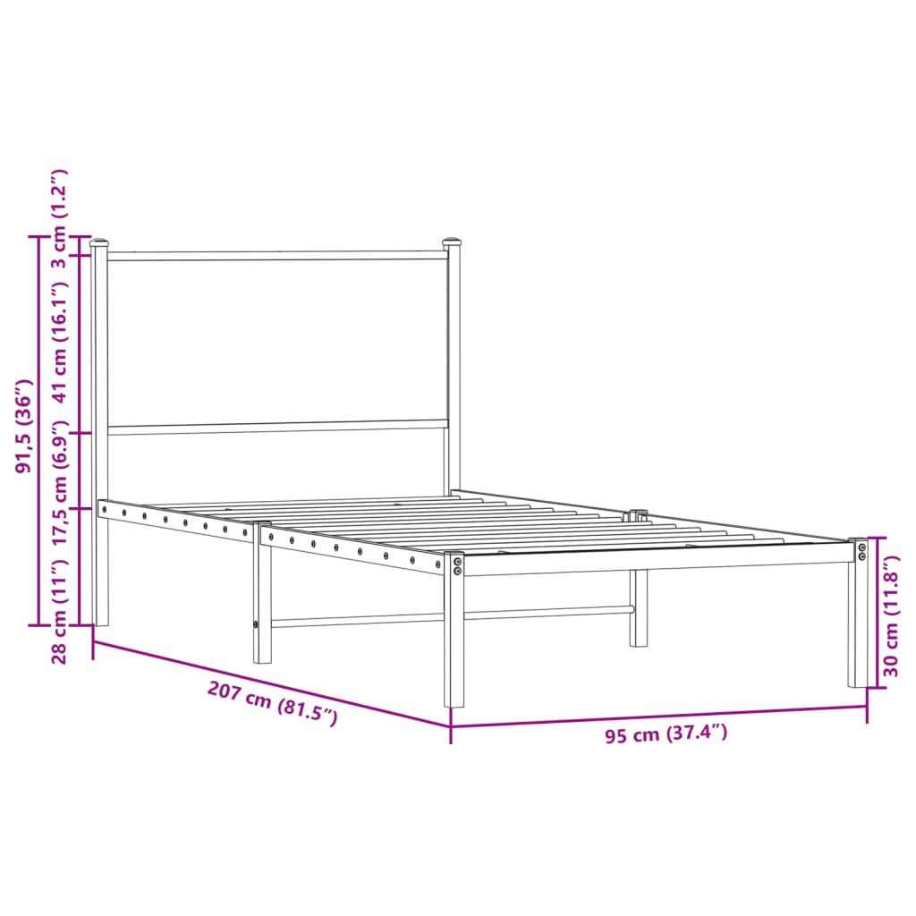 Giroletto senza Materaso in Metallo Rovere Fumo 90x200 cm