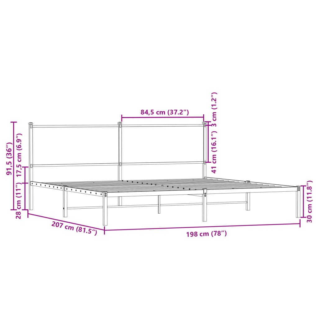 Giroletto senza Materaso in Metallo Rovere Fumo 193x203 cm