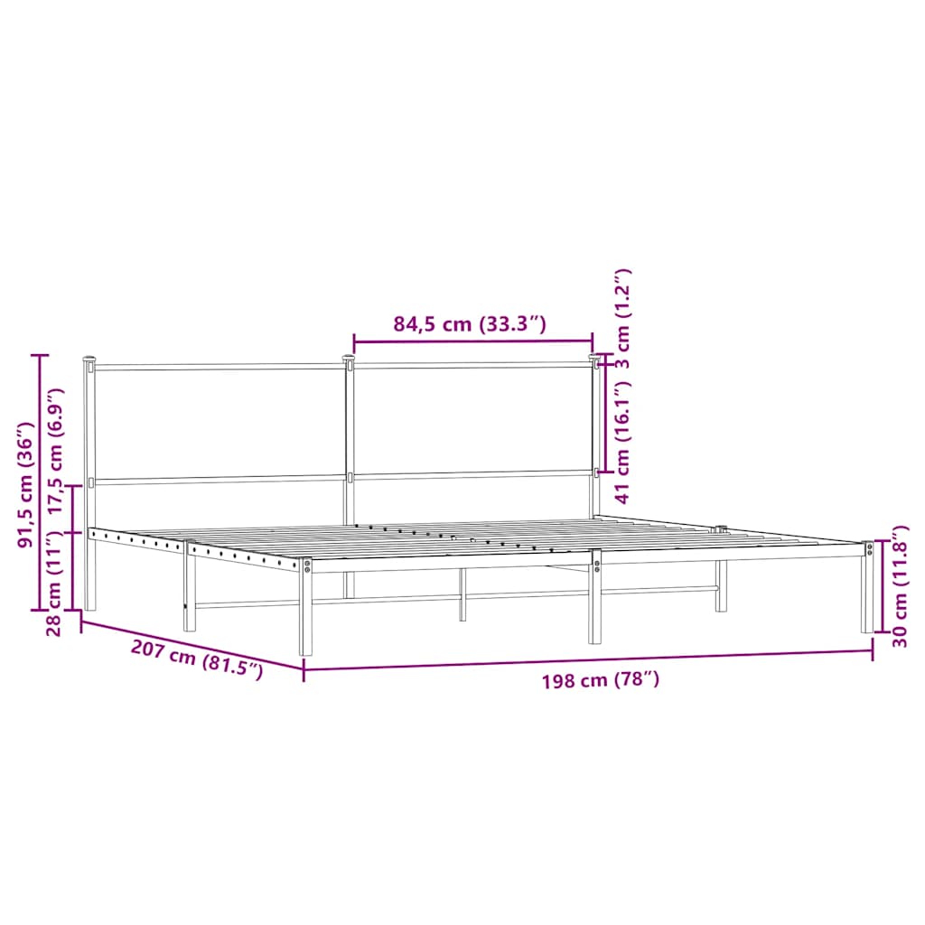 Giroletto senza Materaso in Metallo Rovere Marrone 193x203 cm | homemem39