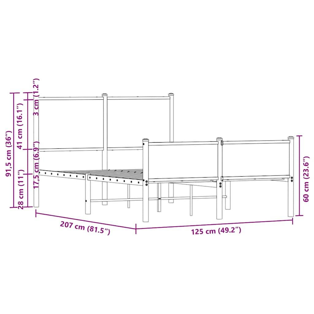 Giroletto senza Materaso in Metallo Rovere Fumo 120x200 cm