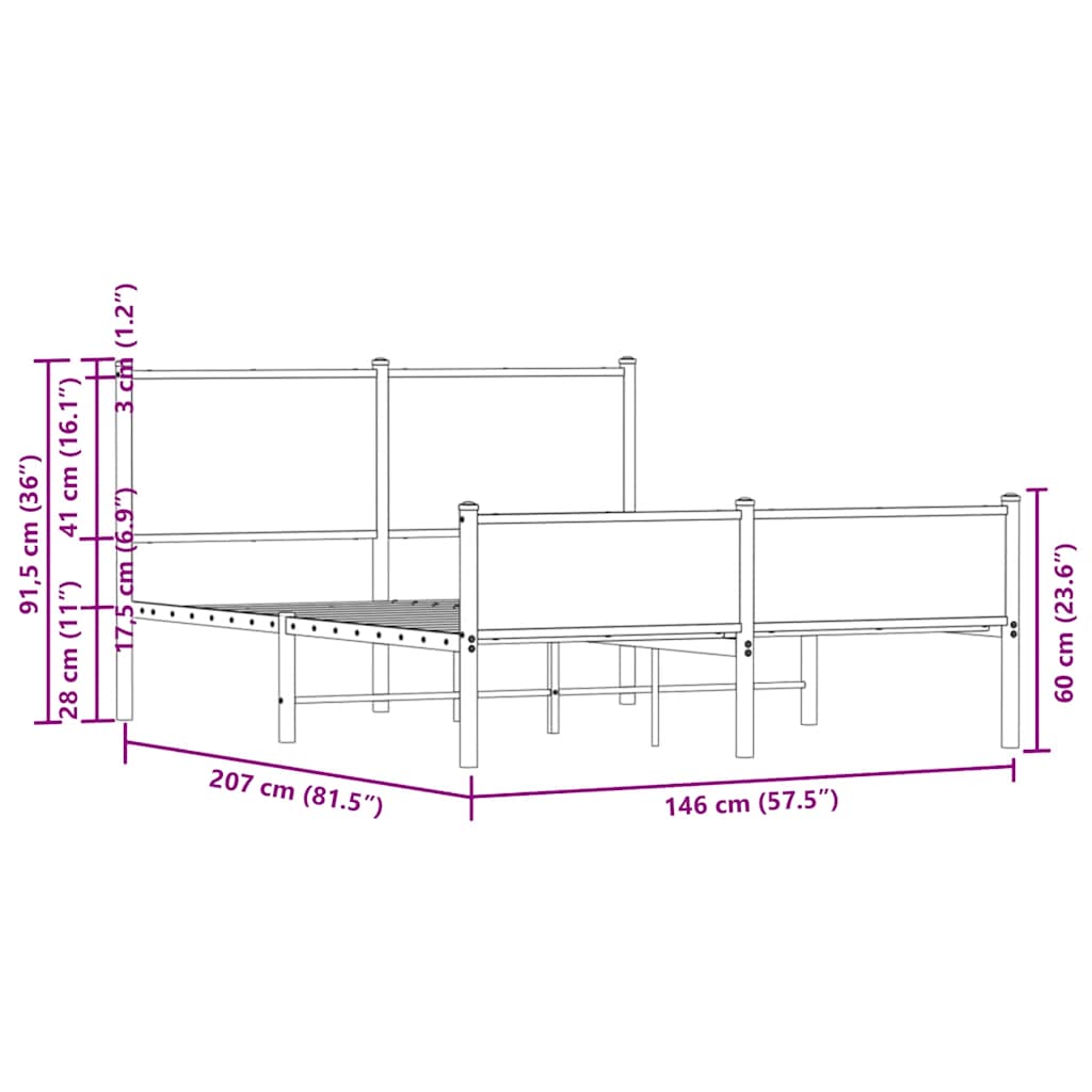 Giroletto senza Materaso in Metallo Rovere Fumo 140x200 cm - homemem39