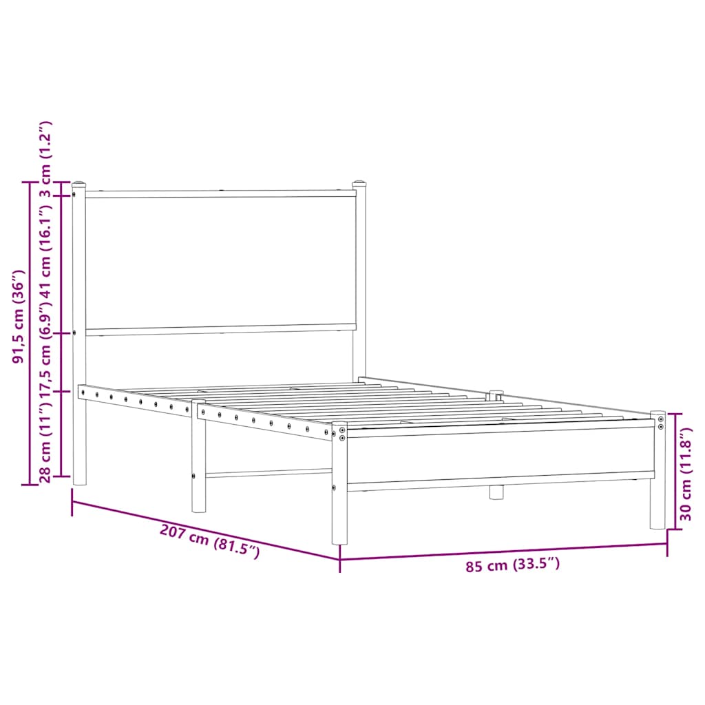 Giroletto senza Materasso in Metallo Rovere Marrone 80x200 cm | homemem39