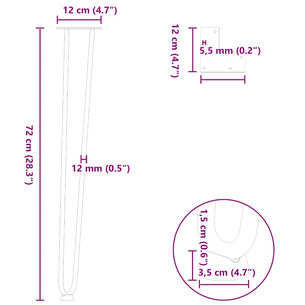 Gambe a forcina per tavoli consolle 4 pz Bianco 72 cm Acciaio massiccio | homemem39