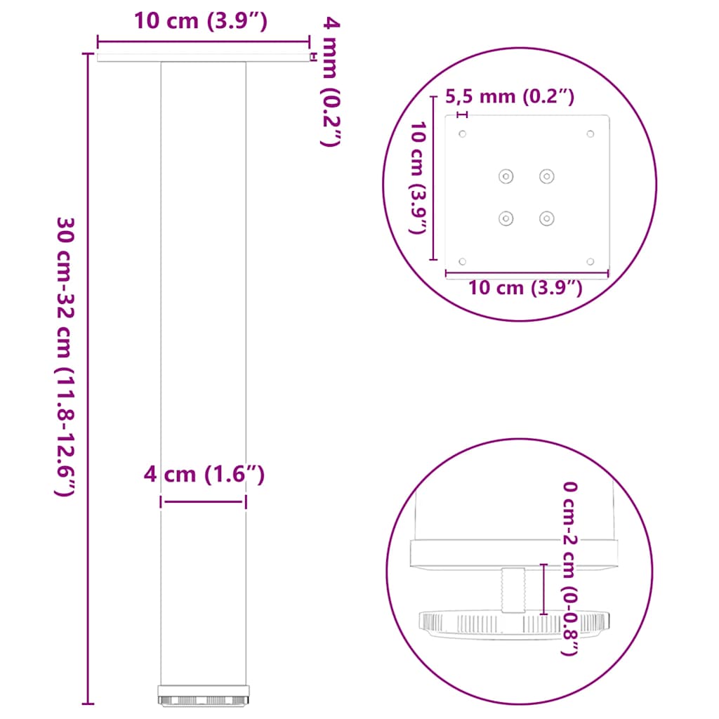 Gambe per tavolino 4 pz Antracite 30-32 cm Acciaio | homemem39