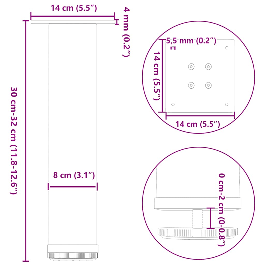 Gambe per Tavolino da Caffè 4 pz Nere 30-32 cm Acciaio | homemem39
