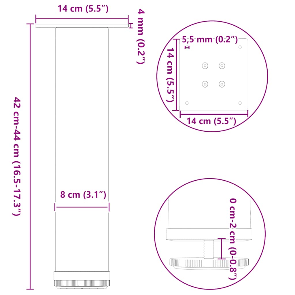 Gambe per Tavolino da Caffè 4 pz Naturale 42-44 cm Acciaio
