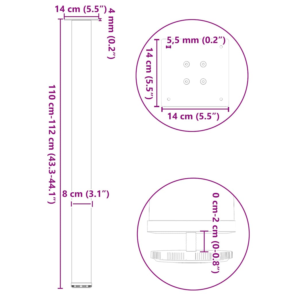Gambe per tavolo da bar 4 pz nere 110-112 cm in acciaio | homemem39