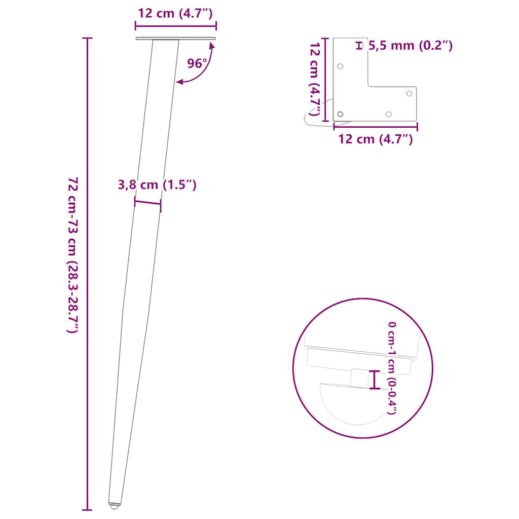 Gambe per Tavolo Consolle Forma Conica 4 pz Acciaio Naturale 72-73 cm Acciaio | homemem39
