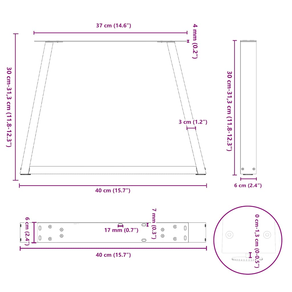 Gambe per Tavolino da Caffè forma V 2 pz Bianche 40x(30-31,3)cm