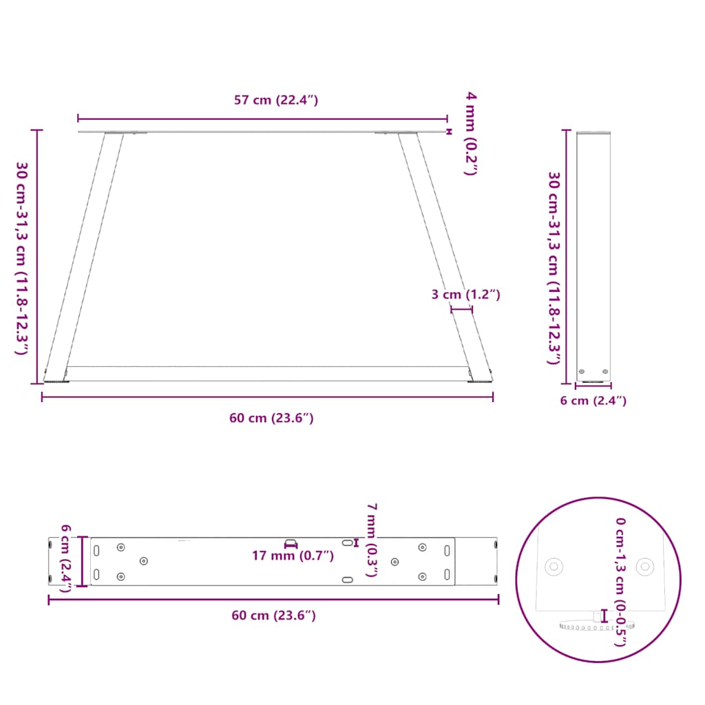 Gambe per Tavolino da Caffè a Forma di V 2 pz Nere 60x(30-31,3) cm Acciaio - homemem39