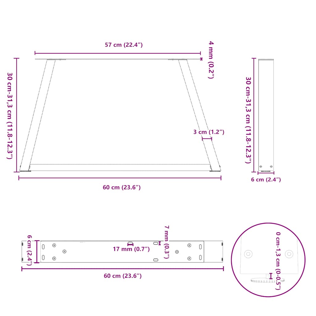 Gambe per Tavolino da Caffè a Forma di V 2 pz Acciaio Naturale 60x(30-31,3) cm Acciaio - homemem39