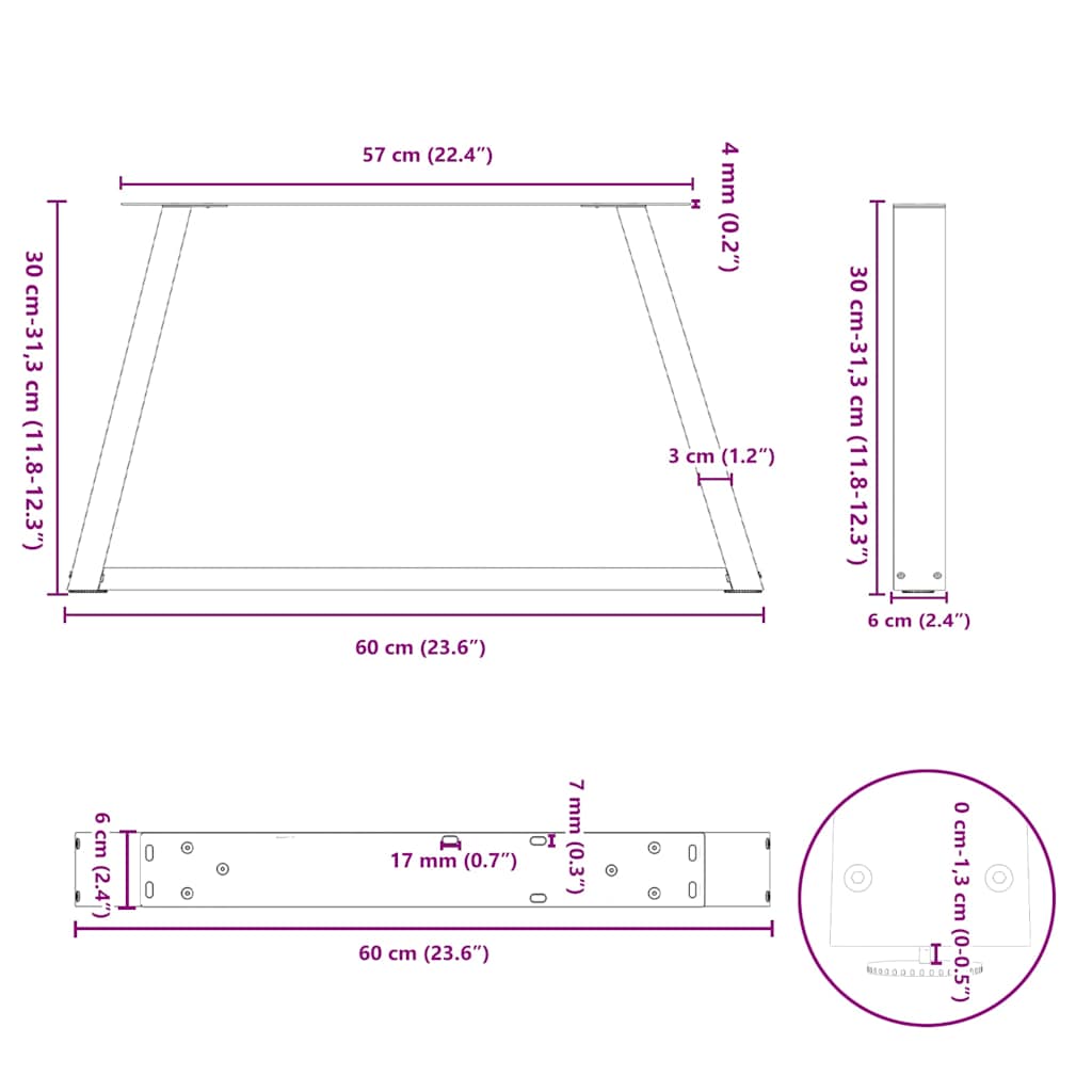 Gambe Tavolino da Caffè forma V 2 pz Naturale 60x(30-31,3) cm