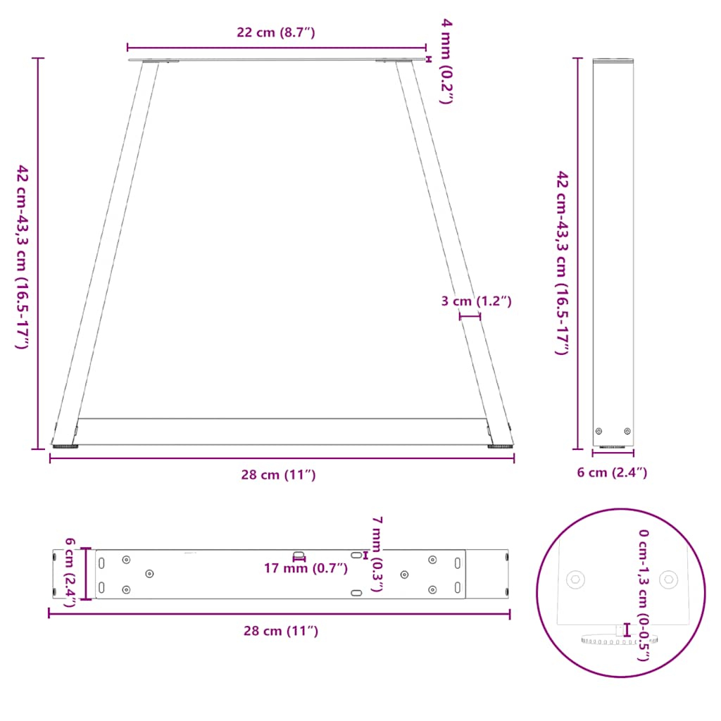 Gambe per Tavolino da Caffè forma V 2 pz Nere 28x(42-43,3) cm
