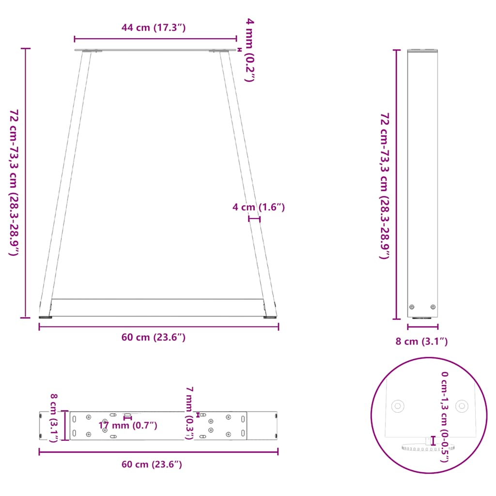 Gambe tavolo da pranzo forma V 2 pz Antracite 60x(72-73,3) cm