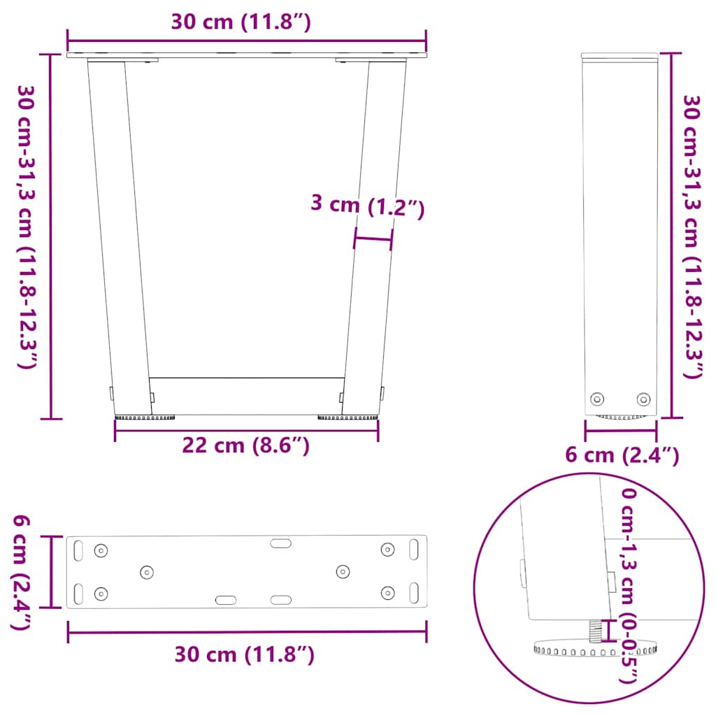 Gambe per Tavolino da Caffè forma V 2 pz Nere 30x(30-31,3) cm