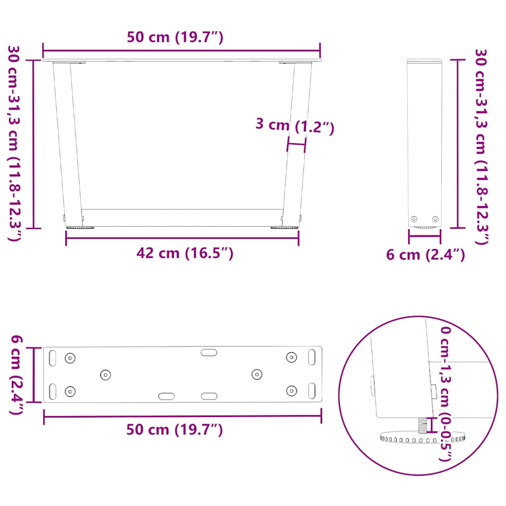 Gambe per Tavolino da Caffè forma V 2 pz Nere 50x(30-31,3) cm