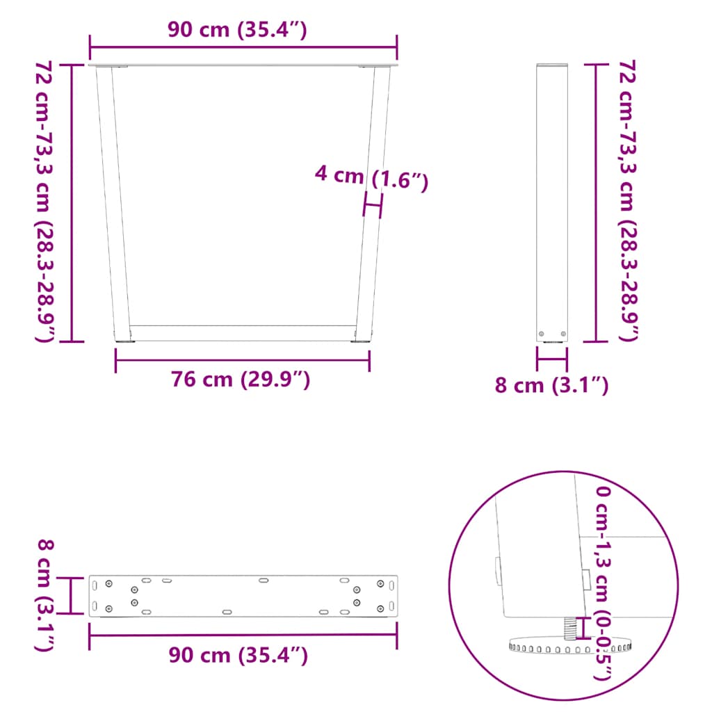 Gambe per tavolo da pranzo forma V 2 pz naturale 90x(72-73,3)cm