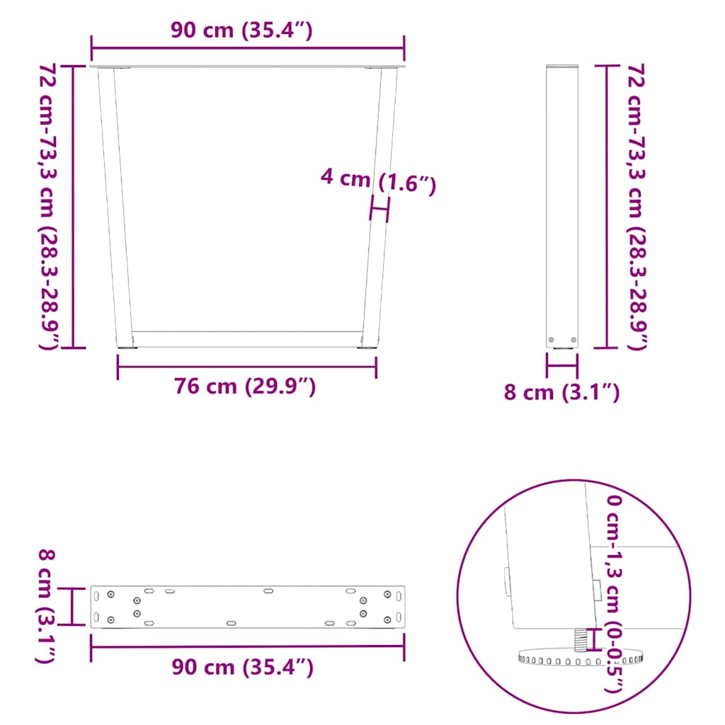 Gambe tavolo da pranzo forma V 3 pz Antracite 90x(72-73,3) cm