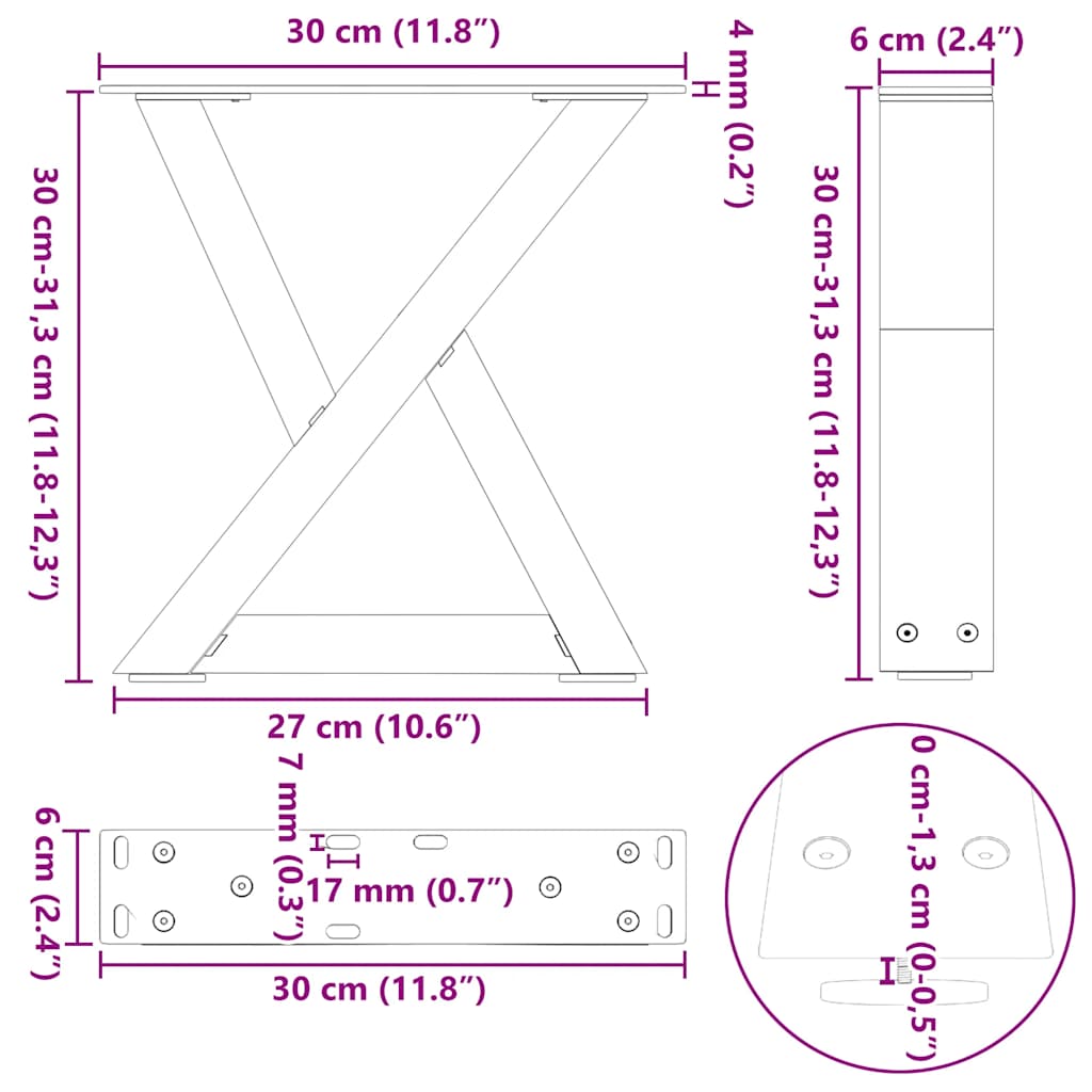Gambe per Tavolino da Caffè 2 pz Nere 30x(30-31,3) cm Acciaio | homemem39
