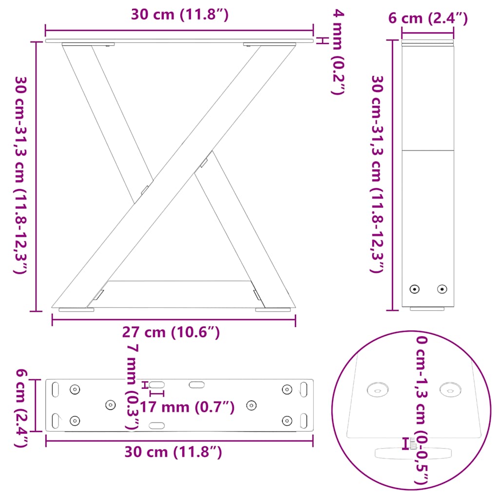 Gambe per tavolino 2 pz Antracite 30x(30-31,3) cm Acciaio | homemem39