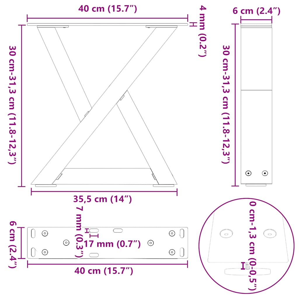 Gambe per tavolino 2 pz Antracite 40x(30-31,3) cm Acciaio | homemem39